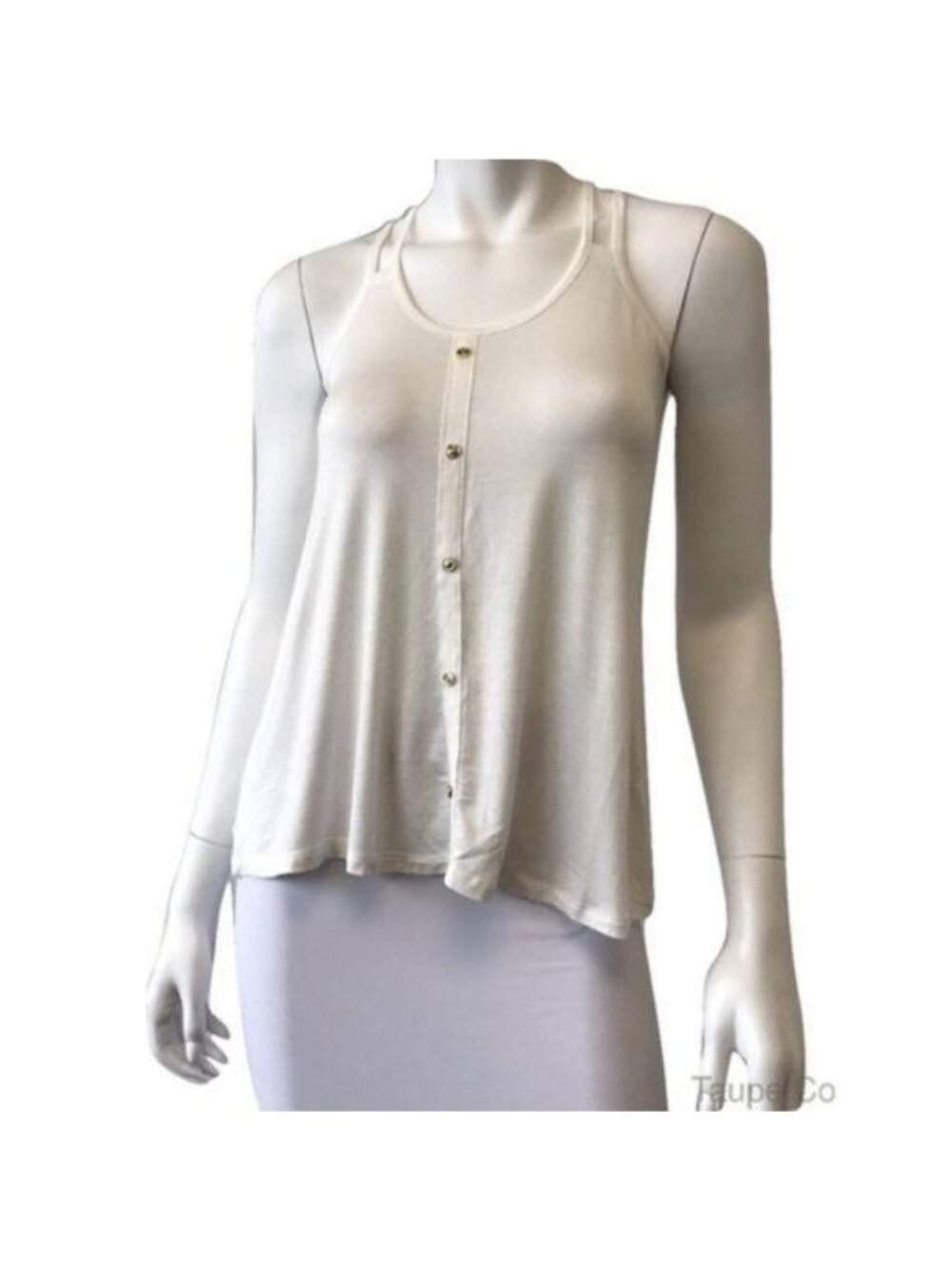 Active USA Ivory Racerback Tank With Gold Button Detail